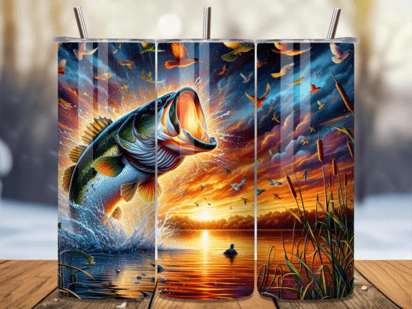 Download Jumping Bass Sunset Lake Tumbler Wrap - Lake Collection