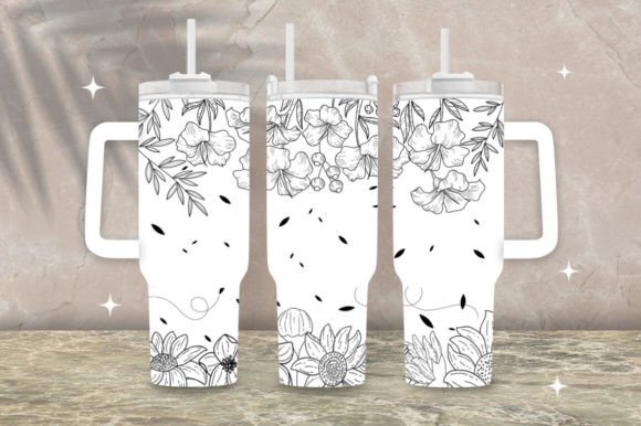 Download Black Floral Line 40oz Tumbler Wrap Png - 40oz Collection