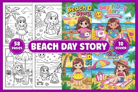 Download Beach Day Story Coloring Book for Kids - Beach day Collection