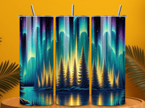 Download Aurora Borealis Forest Lake Tumbler Wrap - Lake Collection