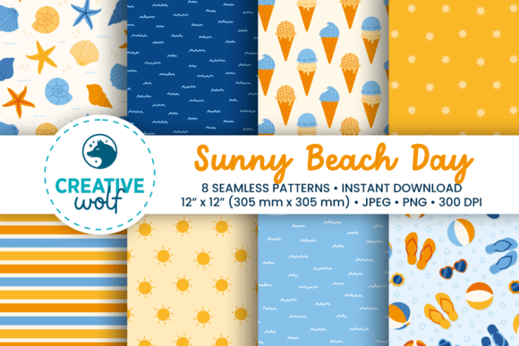 Download Sunny Beach Day - Summer Patterns Set - Beach day Collection