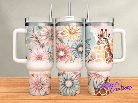 Download 40oz Tumbler Wrap Floral Giraffe PNG - 40oz Collection