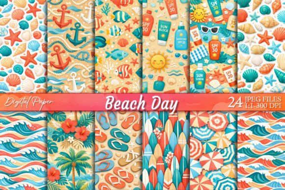 Download Beach Day Nautical Shells Digital Paper - Beach day Collection