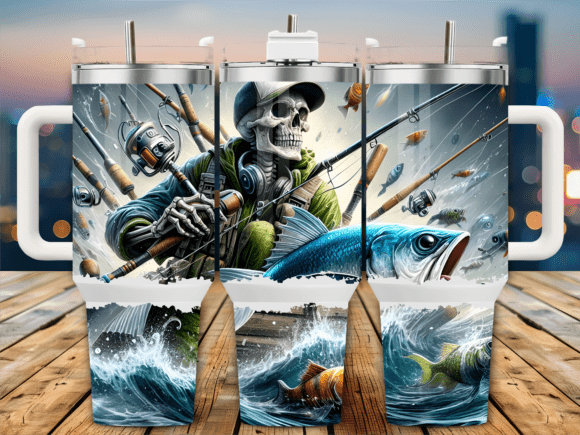 Download Skeleton Fisherman 40oz Tumbler Wrap - 40oz Collection