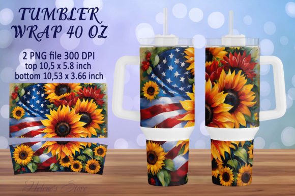 Download Sunflowers &amp; USA Flag Tumbler Wrap 40oz - 40oz Collection