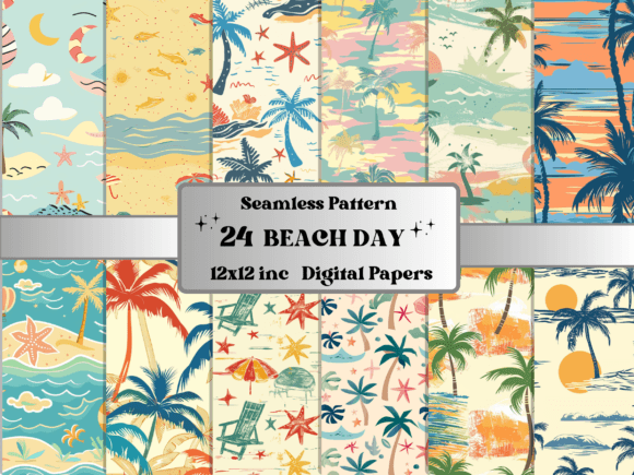 Download Seamless Beach Day Pattern Paper - Beach day Collection