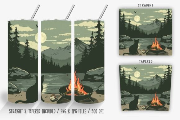 Download Cat Campfire by the Lake Tumbler Wrap - Lake Collection