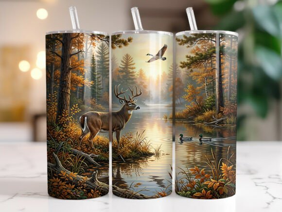 Download Whitetail Buck Forest Lake Tumbler Wrap - Lake Collection