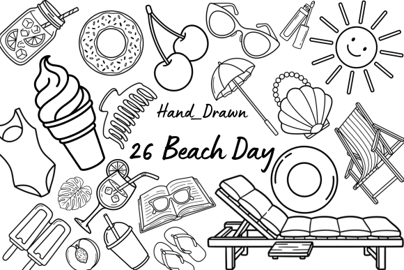 Download 26 Hand-Drawn Beach Day Doodles - Beach day Collection