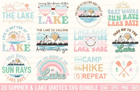 Download Retro Summer Lake Quotes SVG Bundle - Lake Collection