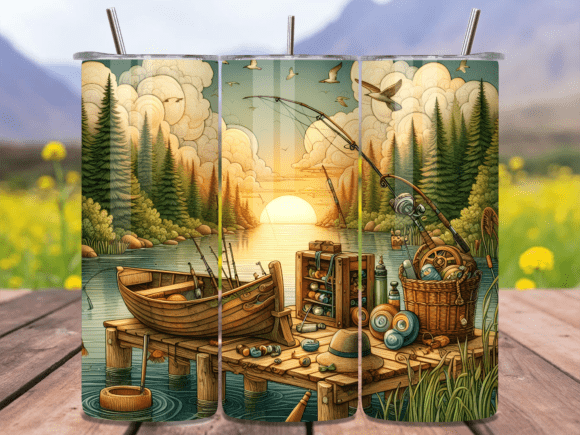 Download Lake Sunset Fishing Tumbler Wrap PNG - Lake Collection