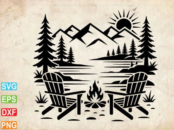 Download Lake View with Adirondack Chairs SVG - Lake Collection